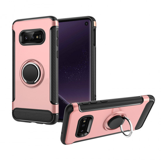 Galaxy S10e 360 Rotating Ring Stand Hybrid Case with Metal Plate (Silver)