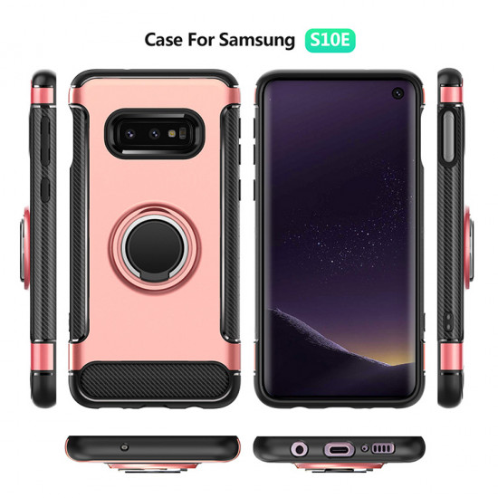 Galaxy S10e 360 Rotating Ring Stand Hybrid Case with Metal Plate (Rose Gold)