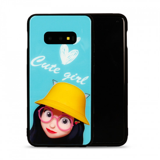 Galaxy S10e Design Tempered Glass Hybrid Case (Cute Girl)