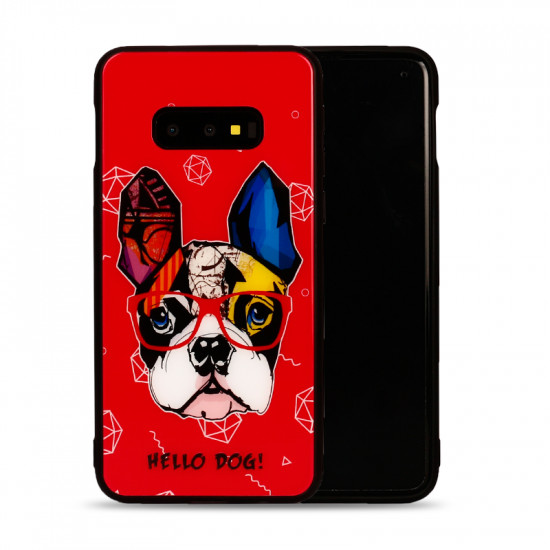 Galaxy S10e Design Tempered Glass Hybrid Case (Hello Dog)