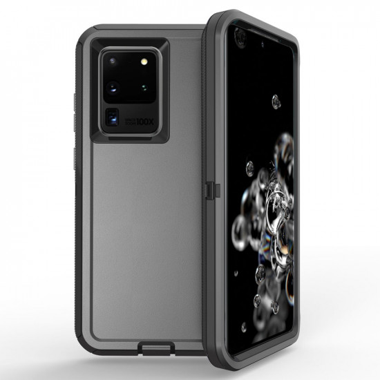 Heavy Duty Armor Robot Case with Clip for Samsung Galaxy S20 Ultra 6.9 inch (Black Black)