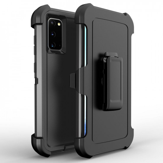 Heavy Duty Armor Robot Case with Clip for Samsung Galaxy S20 Ultra 6.9 inch (Black Black)