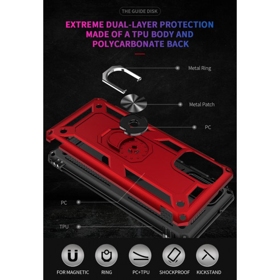 Samsung Galaxy S20 (6.2in) Tech Armor Ring Grip Case with Metal Plate (Red)