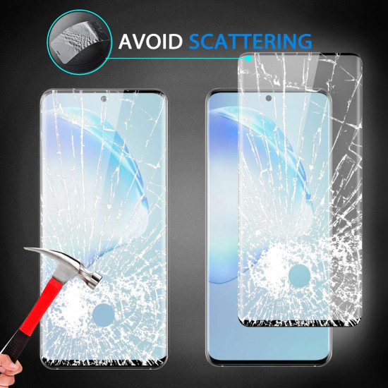 Galaxy S20+ Plus (6.7in) 3D Tempered Glass Full Screen Protector with Working Adhesive In Screen Finger Scanner (Black)