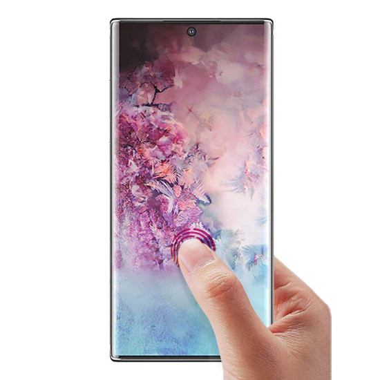 Galaxy Note 10+ (Plus) 3D Tempered Glass Full Screen Protector with Working Adhesive In Screen Finger Scanner (Black Edge)