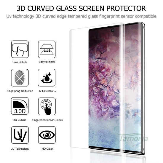 Galaxy Note 10 3D Tempered Glass Full Screen Protector with Working Adhesive In Screen Finger Scanner (Black Edge)