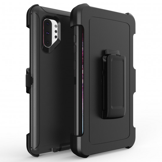 Galaxy Note 10+ (Plus) Armor Robot Case with Clip (Black Black)