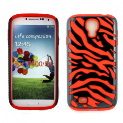 Samsung Galaxy S4 Zebra Hybrid Case (Black - Red)