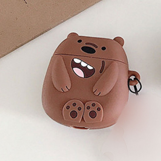 Cute Design Cartoon Silicone Cover Skin for Airpod (1 / 2) Charging Case (Brown Bear)