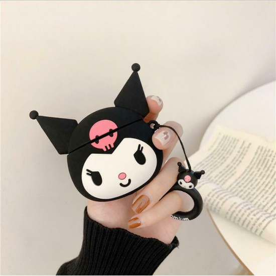 Cute Design Cartoon Silicone Cover Skin for Airpod (1 / 2) Charging Case (Black Kitty)