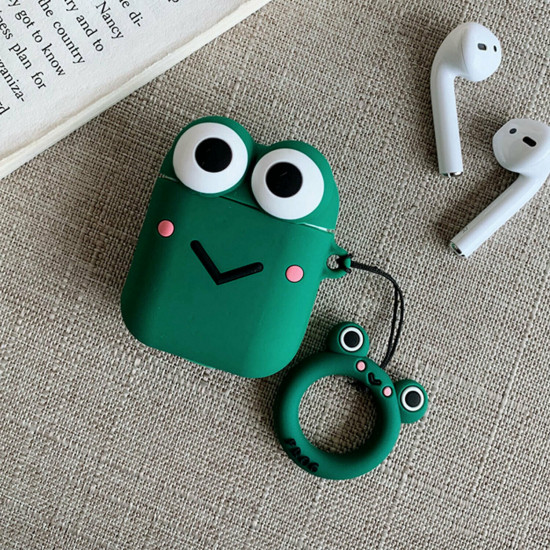 Cute Design Cartoon Silicone Cover Skin for Airpod (1 / 2) Charging Case (Green Frog)