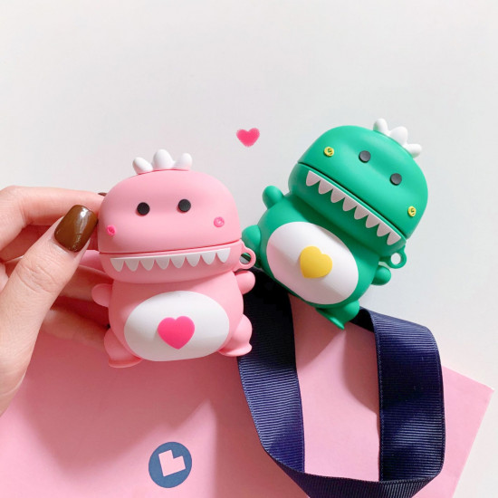 Cute Design Cartoon Silicone Cover Skin for Airpod (1 / 2) Charging Case (Green Dinosaur)