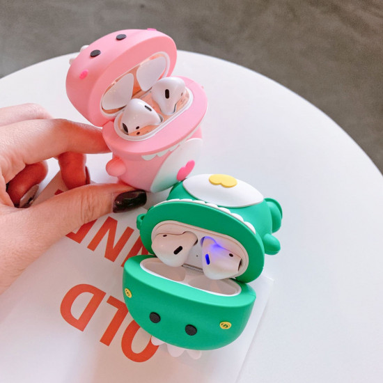 Cute Design Cartoon Silicone Cover Skin for Airpod (1 / 2) Charging Case (Pink Dinosaur)