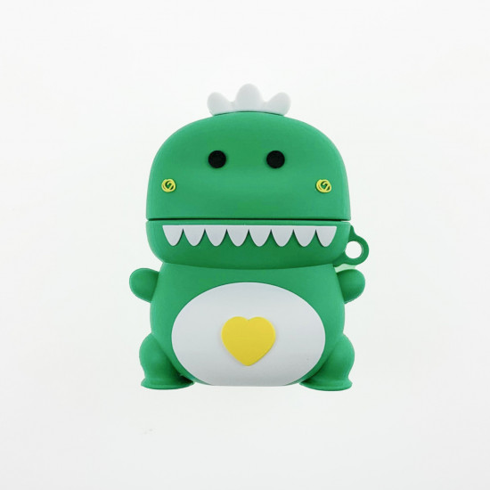 Cute Design Cartoon Silicone Cover Skin for Airpod (1 / 2) Charging Case (Green Dinosaur)