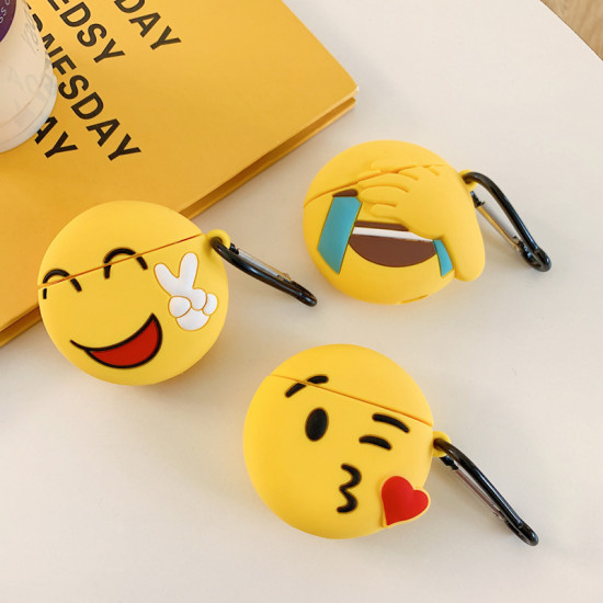 Cute Design Cartoon Silicone Cover Skin for Airpod (1 / 2) Charging Case (Emoji Kiss)
