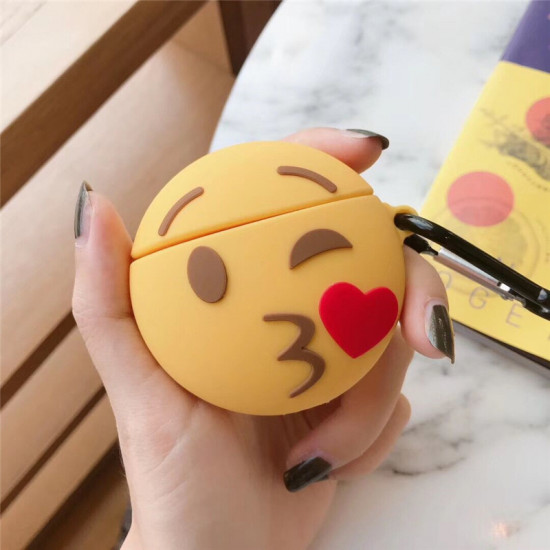 Cute Design Cartoon Silicone Cover Skin for Airpod (1 / 2) Charging Case (Emoji Kiss)