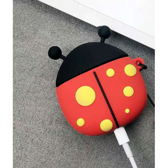 Cute Design Cartoon Silicone Cover Skin for Airpod (1 / 2) Charging Case (Ladybug)