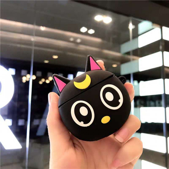 Cute Design Cartoon Silicone Cover Skin for Airpod (1 / 2) Charging Case (Moon Cat)