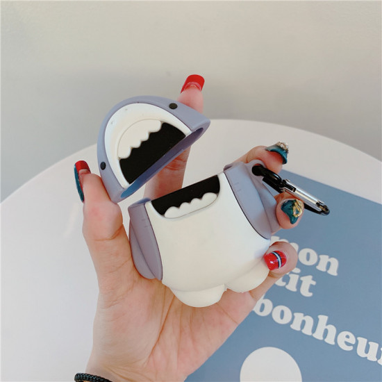 Cute Design Cartoon Silicone Cover Skin for Airpod (1 / 2) Charging Case (Shark)
