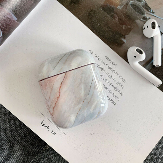 Marble Design Hard Protective Case Cover for Apple Airpods [2 / 1] Charging Case (Coral)
