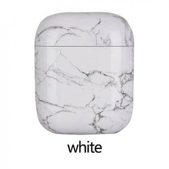 Marble Design Hard Protective Case Cover for Apple Airpods [2 / 1] Charging Case (White)