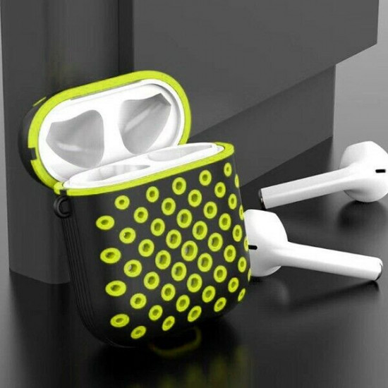 Airpod (2 / 1) Honeycomb Mesh Sports Cover Skin for Airpod Charging Case (Black Green)