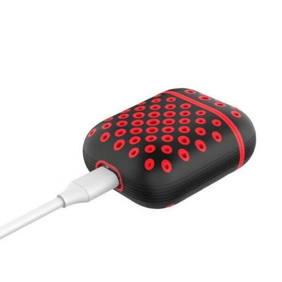 Airpod (2 / 1) Honeycomb Mesh Sports Cover Skin for Airpod Charging Case (Black Red)