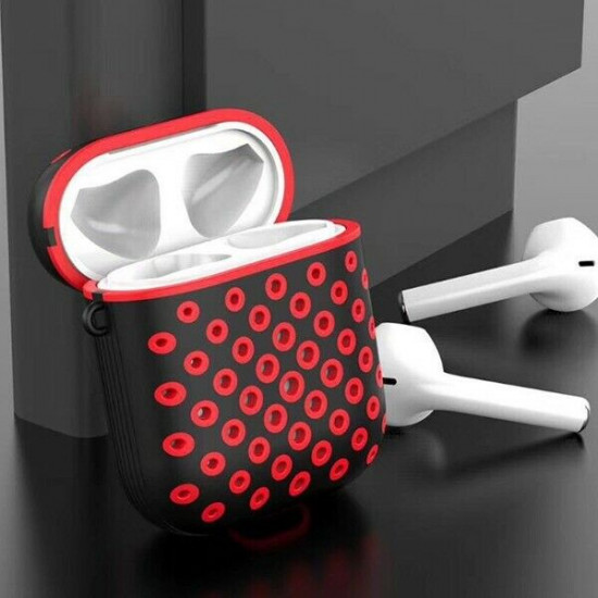 Airpod (2 / 1) Honeycomb Mesh Sports Cover Skin for Airpod Charging Case (Black Red)