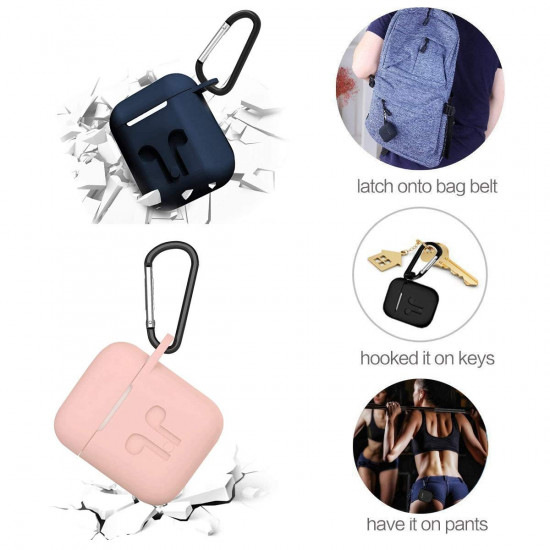 5 in 1 Accessories Kits Silicone Cover with Ear Hook Grips / Staps / Clip / Skin / Tips for Airpods 2 / 1 Charging Case (Hot Pink)