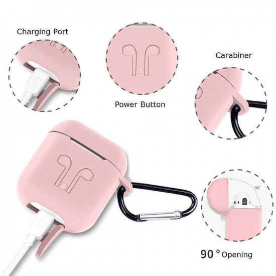 5 in 1 Accessories Kits Silicone Cover with Ear Hook Grips / Staps / Clip / Skin / Tips for Airpods 2 / 1 Charging Case (Hot Pink)