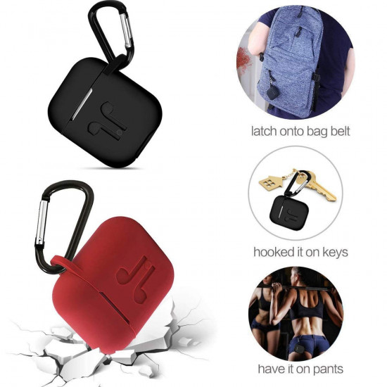 5 in 1 Accessories Kits Silicone Cover with Ear Hook Grips / Staps / Clip / Skin / Tips for Airpods 2 / 1 Charging Case (Red)