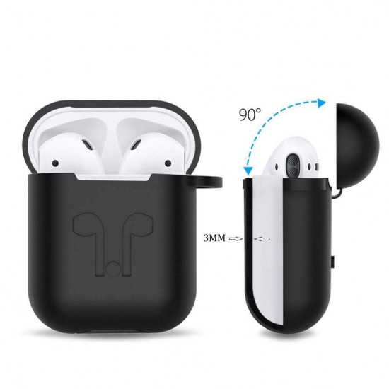 5 in 1 Accessories Kits Silicone Cover with Ear Hook Grips / Staps / Clip / Skin / Tips for Airpods 2 / 1 Charging Case (Black)