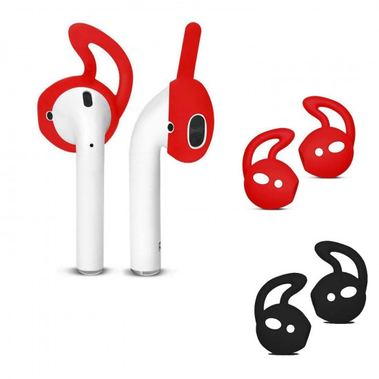5 in 1 Accessories Kits Silicone Cover with Ear Hook Grips / Staps / Clip / Skin / Tips for Airpods 2 / 1 Charging Case (Red)