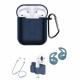 5 in 1 Accessories Kits Silicone Cover with Ear Hook Grips / Staps / Clip / Skin / Tips for Airpods 2 / 1 Charging Case (Navy Blue)