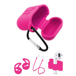 5 in 1 Accessories Kits Silicone Cover with Ear Hook Grips / Staps / Clip / Skin / Tips for Airpods 2 / 1 Charging Case (Hot Pink)