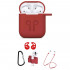 5 in 1 Accessories Kits Silicone Cover with Ear Hook Grips / Staps / Clip / Skin / Tips for Airpods 2 / 1 Charging Case (Red)