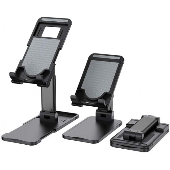 Universal Heavy Duty Desktop/Tabletop Cell Phone & Tablet Lifting Bracket - Adjustable, Foldable - Ideal for iPad & All Mobile Devices (Black)
