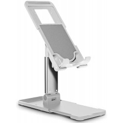 Universal Heavy Duty Desktop/Tabletop Cell Phone & Tablet Lifting Bracket - Adjustable, Foldable - Ideal for iPad & All Mobile Devices (White)
