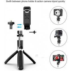 Heavy Duty 3-in-1 Aluminum Wireless Bluetooth Extendable Selfie Stick with Tripod Stand - Perfect for All Smartphone Models (Black)