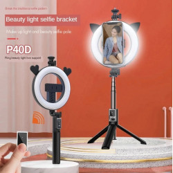 6-Inch LED Light Slim Wireless Bluetooth Remote Extendable Selfie Stick with Tripod Stand, Cute Black Bear Design, Perfect for All Smartphones (Black)