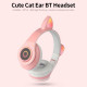 Bluetooth Wireless LED Cat Ear Headphones - Foldable, Built-in Mic, Universal Compatibility for Cell Phones, Laptops, Tablets (Red)