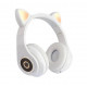 Bluetooth Wireless LED Cat Ear Headphones - Foldable, Built-in Mic, Universal Compatibility for Cell Phones, Laptops, Tablets (White)