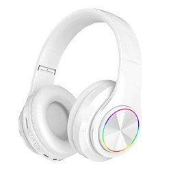 LED Bluetooth Wireless Foldable Headset with Mic, LED Light for Universal Devices - Adults, Kids, Work, Home, School (White)