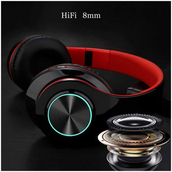 LED Bluetooth Wireless Foldable Headset with Mic, LED Light for Universal Devices - Adults, Kids, Work, Home, School (BlackRed)