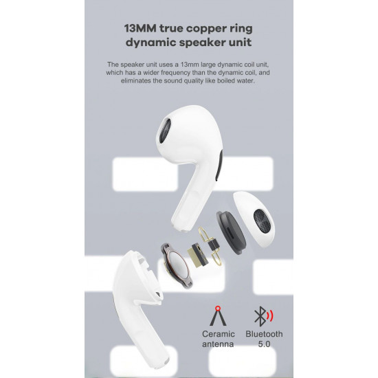 TWS Mini True Wireless Earbuds P63, Touch Control Bluetooth Headset, Built-in Mic, 3D Heavy Bass, Bluetooth 5.0, Perfect for All Activities (White)