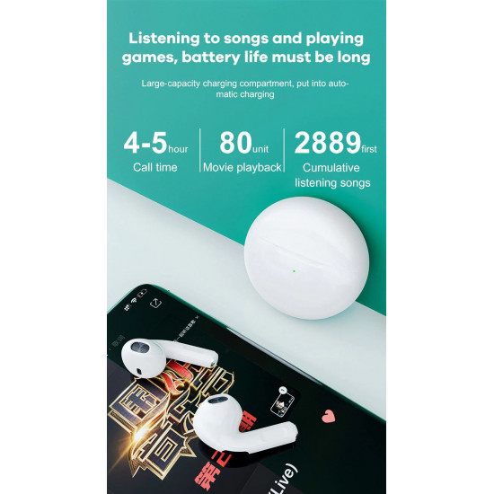 TWS Mini True Wireless Earbuds P63, Touch Control Bluetooth Headset, Built-in Mic, 3D Heavy Bass, Bluetooth 5.0, Perfect for All Activities (White)