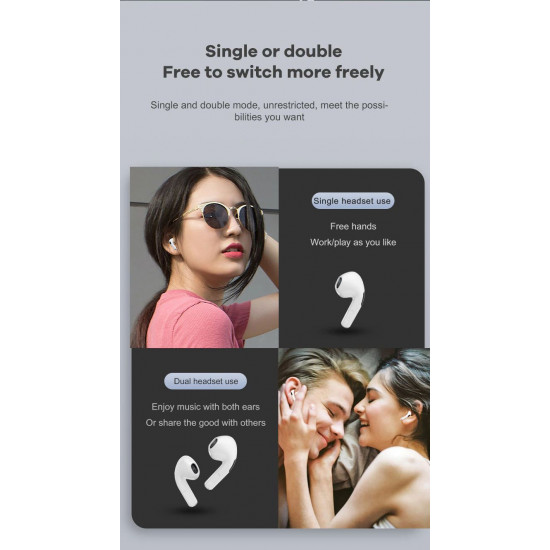 TWS Mini True Wireless Earbuds P63, Touch Control Bluetooth Headset, Built-in Mic, 3D Heavy Bass, Bluetooth 5.0, Perfect for All Activities (White)