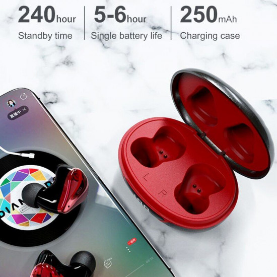 TWS Stereo 9D Sound True Wireless Earbuds P68, Bluetooth 5.0, Touch Control, Built-in Mic, 3D Bass, Perfect for Gaming & Music (Black-Red)