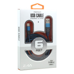Type C / USB-C 2.4A Braided Cloth Charge & Sync Cable 6FT - Durable & Fast Charging for Mobile Devices & More (NavyBlue)