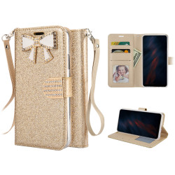Ribbon Bow Crystal Diamond Wallet Case for Samsung Galaxy S20Ultra (Gold)